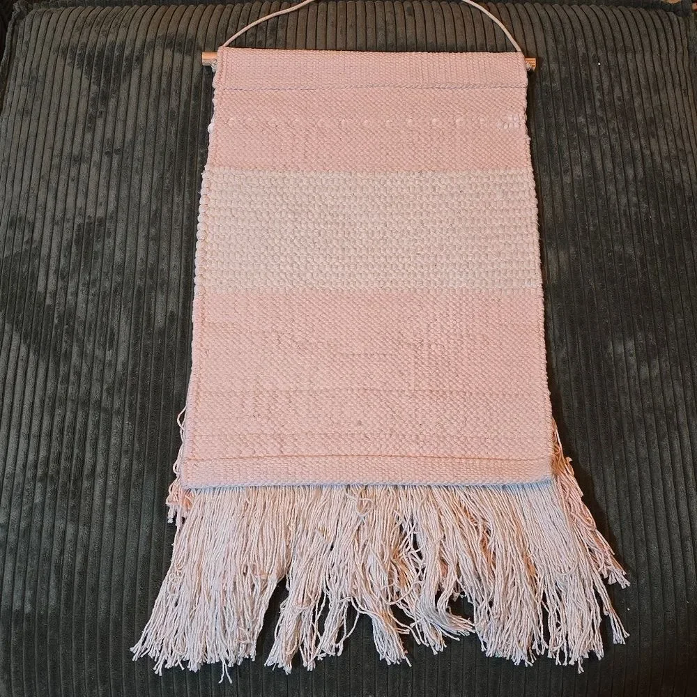 Vintage Handcrafted Macrame Tapestry Pink Wall Hanging Boho Decor Cottagecore